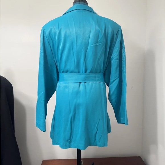 Vintage Delmar Apparel Plus Teal Unlined Pockets Belted Trench Coat Size B6 - Picture 4 of 7